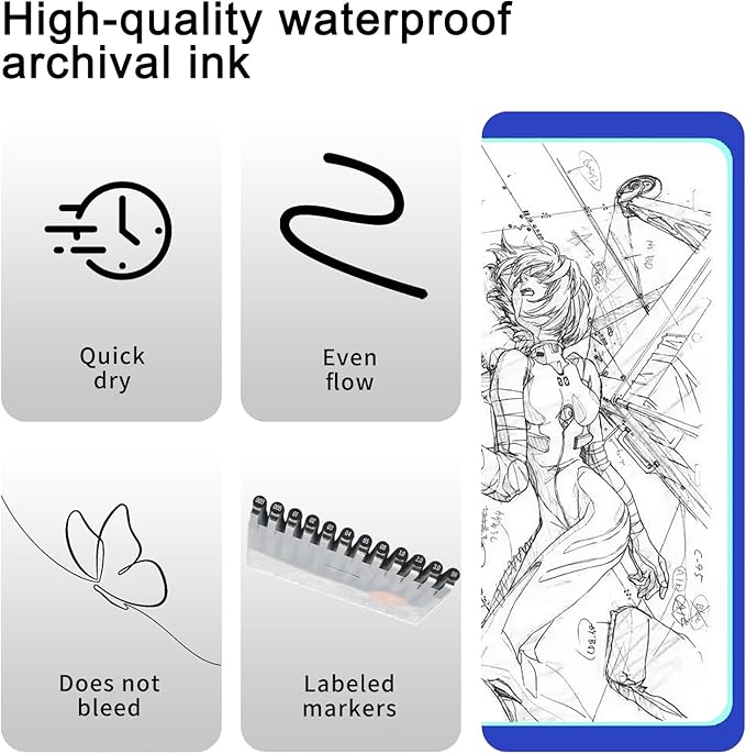 EYEYE Micro Pens, Black Drawing Art Pen,6 Pack 0.45mm Archival Pens Waterproof Ink Set Artist Supplies Archival Inking Markers Sketch Outline Pen, Precision Drawing and Sketching Kit