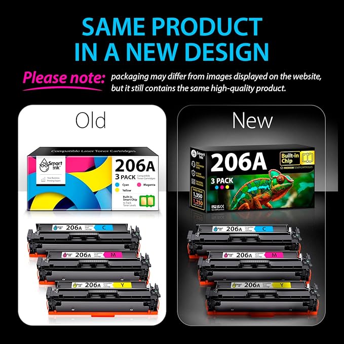 Smart Ink Compatible 206A Toner Cartridge Replacement for HP 206A Toner Cartridges (3 Color Combo Pack) 206X with Chip to use with Color Laserjet Pro MFP M283fdw M283cdw Laserjet Pro M255dw M255nw
