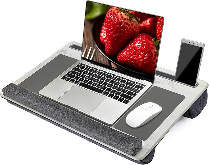 Extra Large Lap Laptop Desk- Home Office Portable LapDesk with Mouse Pad & Wrist Rest for Notebook/MacBook/Tablet, Sofa Bed Working, Writing, Drawing (White Marble, Fit Up to 17-inch Laptops)