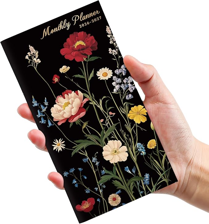 Pocket Calendar 2026-2027 for Purse, Two Year Monthly Planner Pocket Size, Jan 2026 to Dec 2027 Monthly Planner Small Size (6.5" x 3.5") - Peony Bloom