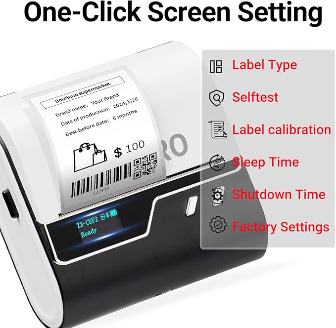 ORGBRO Z3 Label Maker Machine with Tape, 3 Inch Bluetooth Thermal Label Printer, Portable Sticker Printer for Small Business, Office, Home Organization, Barcode, Address, Compatible with Phones & PC