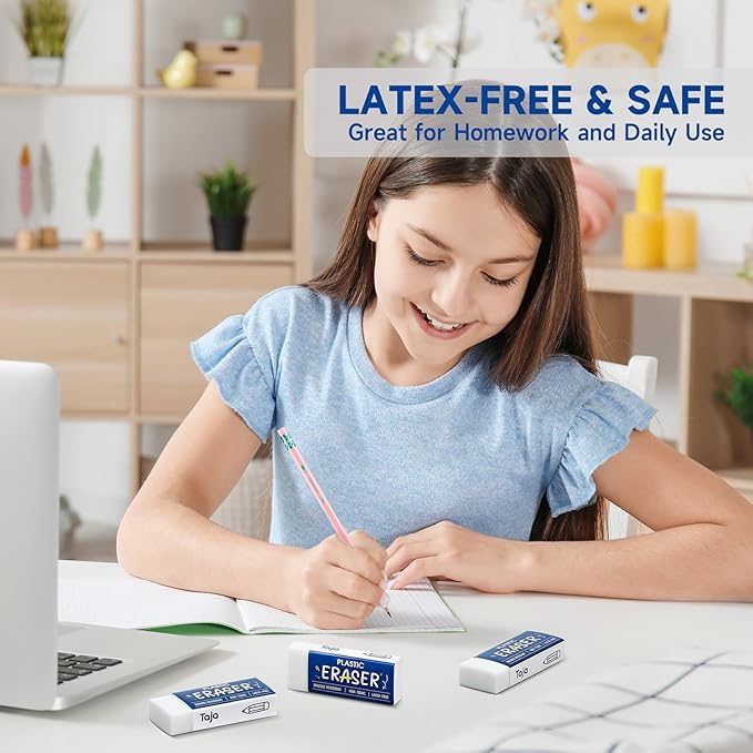 72 Pack White Erasers Bulk, Large Pencil Erasers for School, Classroom, Teacher, Homeschool, and Office Supplies