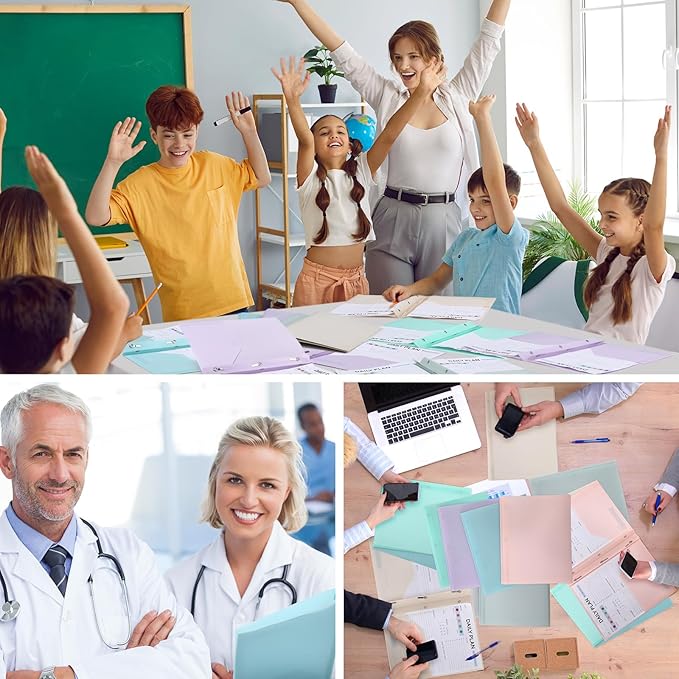 Patelai 48 Pcs Plastic Folders with 2 Pockets and 3 Prongs Home Folders with Card Slot Letter Size Heavy Duty Report Covers for Back to School(Pastel Color,Classic)