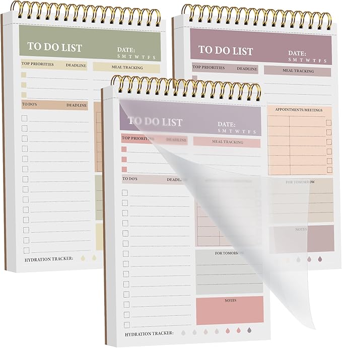HAUTOCO 3 Packs to Do List Notepad, A5 to Do List Notebook for Work Undated Tear Off Daily Planner Notepad Task Checklist Organizer for Home Office School, Totally 312 Pages