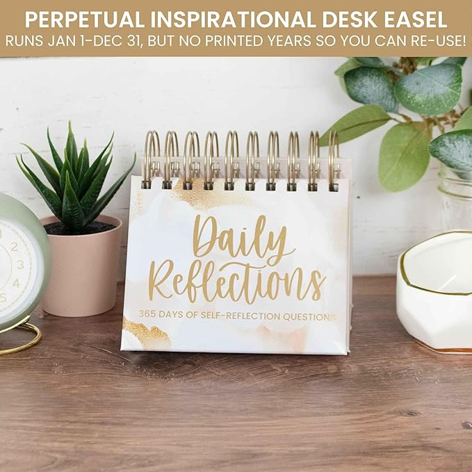bloom daily planners Undated Perpetual Desk Easel - Motivational Inspirational Standing Flip Calendar - Page a Day (5.25" x 5.5") - Daily Mindfulness Reflection Questions