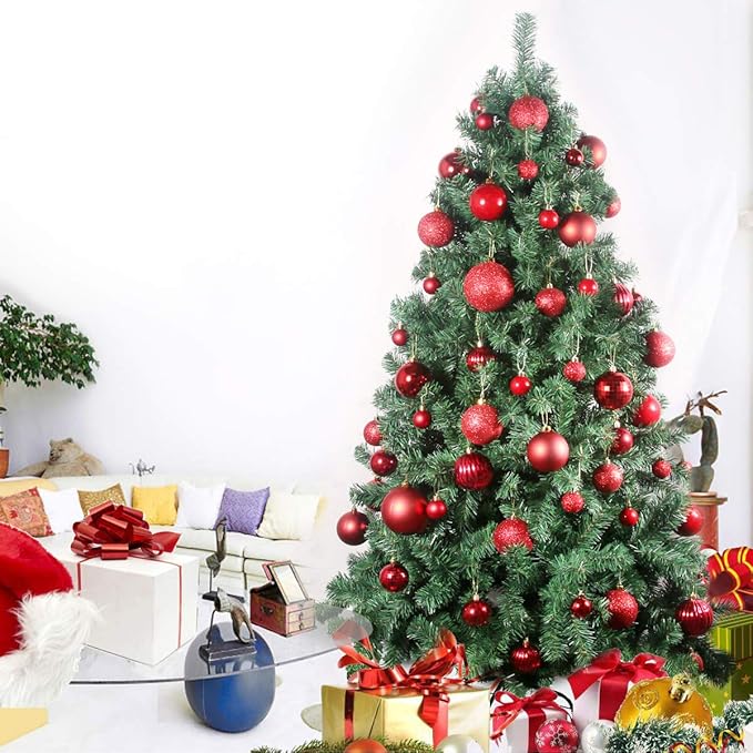 Rose Red 2.5" Christmas Balls Christmas Tree Decoration Ornaments Shatterproof Hanging Balls for Birthday Halloween Holiday Wedding Decorations Set of 24pcs