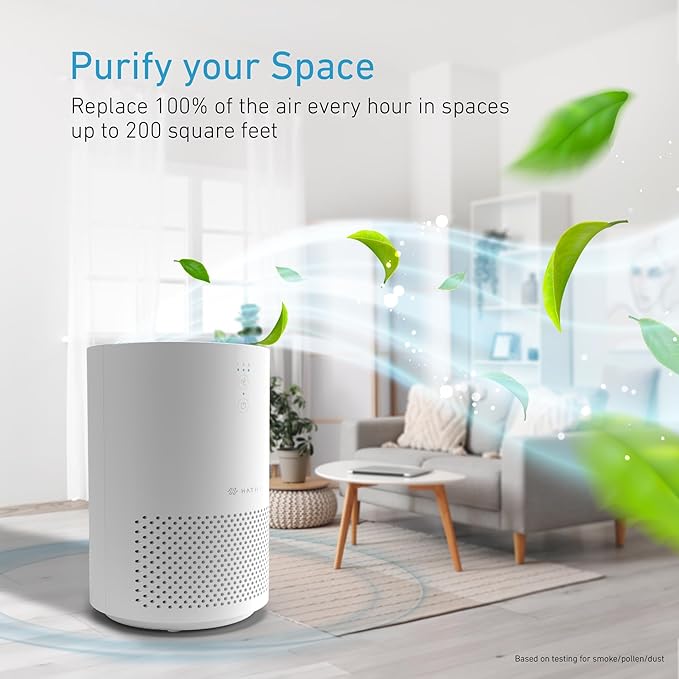 HATHASPACE HSE200 True HEPA Air Purifier for Home, Removes 99.9% of Dust, Smoke, Pet Dander, Odors, VOCs, Covers Up to 200 Sq. Ft, Quiet Air Cleaner with Smart Sensor for Bedroom & Small Rooms