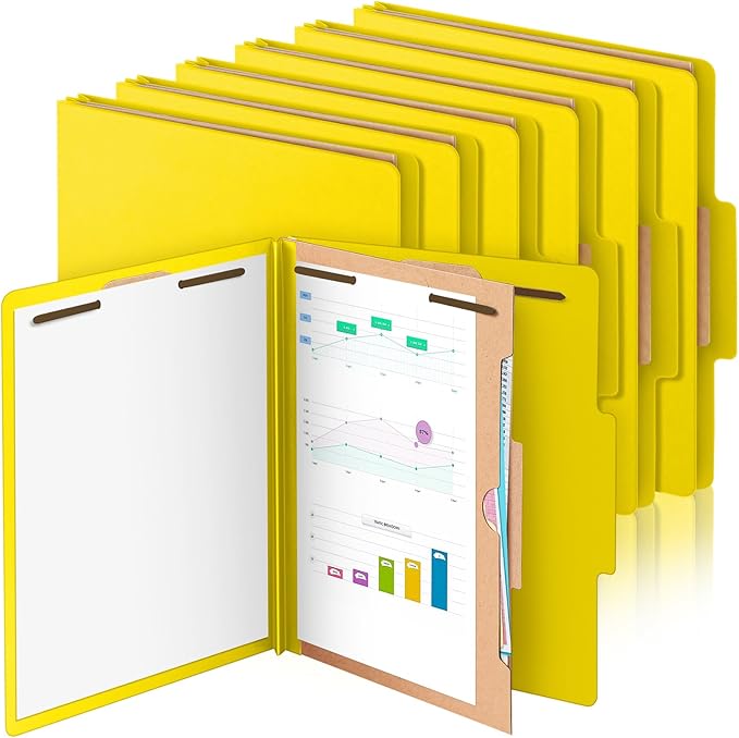 Skyygemm 12 Pack Classification File Folders Bulk with Divider and 2" Expansion, Pressboard Folder with 2 Prong Fasteners for Employee Records Medical Charts Office Document Organization(Yellow)