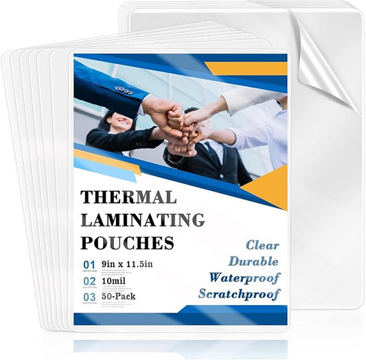 50 Pack 9x11.5inch 10mil Letter Size Laminating Sheets Thermal Laminating Pouches Laminator Sheets File Card Laminator Pouches 8.5x11inch for Work Permits Cards File Photos (50, 9"x11.5"-10mi)