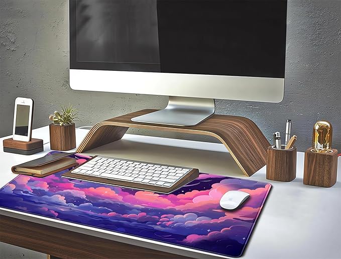 Pastel Pink Purple Clouds Moon Mouse pad Desk Mat, Cute Space Deskmat XXL Large Extended Mousepad Gaming Desk Pad, Big Laptop Computer Keyboard and Mouse Pad Mat for Women Office Decor 31.5x15.7 in
