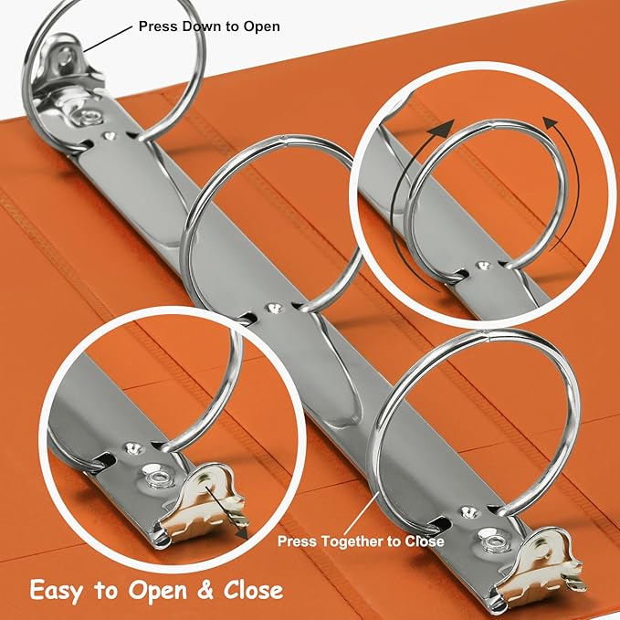 COMIX 3 Ring Binder 2 inch with Clear View Cover, 2" View Binder Holds 450 Sheets of US Letter Size Paper, 6 Pack (Orange)