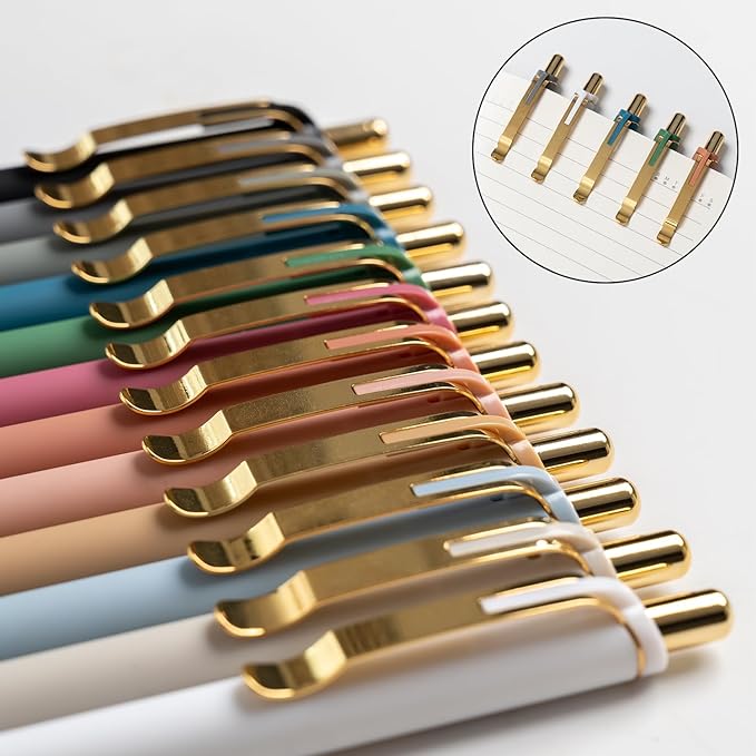 Linbsunne Ballpoint Pens Black Medium Point 1mm with Super Soft Grip Ball Point Pen for Men Women Retractable(gold-6x2 pcs)