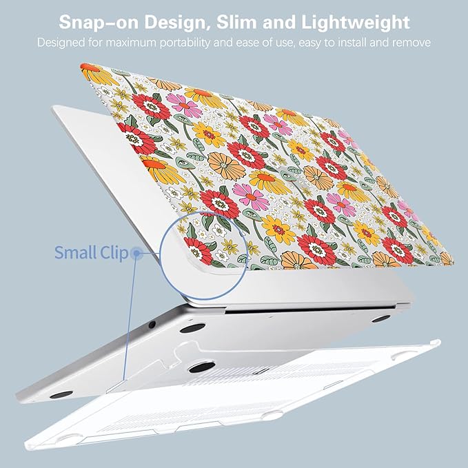 KEROM Compatible for MacBook Air 13 inch Case 2025 M4, 2024-2022 M3 M2 A3240 A3113 A2681, Cute Sleek Aesthetic Plastic Hard Shell & Keyboard Cover, Abstract Seamless Floral