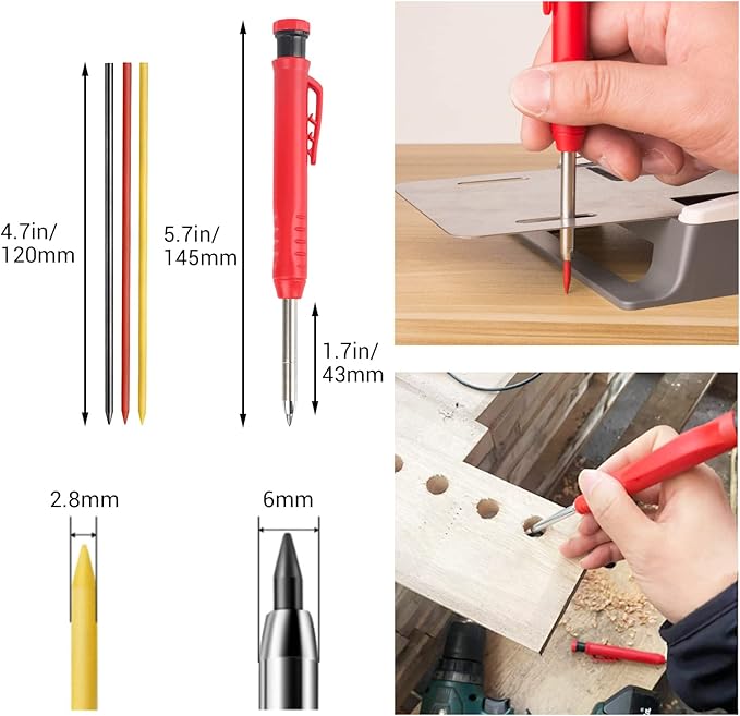 Gegong 24 Pieces 2.8 mm Diameter Solid Carpenter Pencil Set Pencil Refills for Carpenter Carpenter Marker Woodworking Mechanical Pencil (Red Refill)