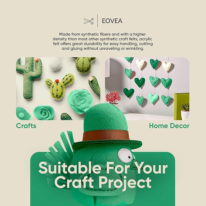 EOVEA | Acrylic Felt Fabric by The Yard - Non-Stiff, Soft Material - 72" Wide - 1.6mm Thick Felt Sheets for DIY Crafts, Sewing, Upholstery, Cushion, Padding(Kelly Green, 2 Yard)
