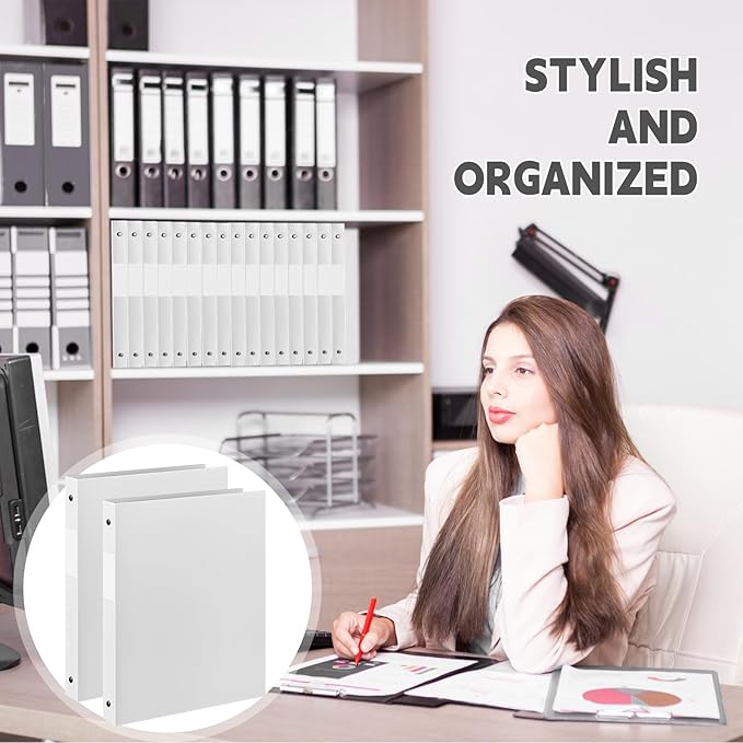Henoyso 16 Pcs 3 Ring Binder 1/2'' Round Fits Letter Size 8. 5'' x 11'' Paper Plastic Flexible Binder Holds 100 Sheets with 1 Pockets Versatile Organizer for Office Home School (White)