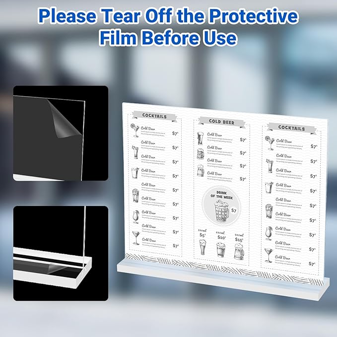 3 Pack Acrylic Sign Holder 11 x 8.5 Horizontal, Double-Sided Clear Sign Holder Plastic Stands for Display, T Shape Acrylic Table Sign Stands for Office Store Restaurants Wedding Party Decoration