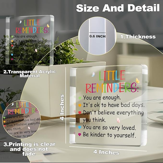 Positive Affirmation Gifts for Women Men Friends, Motivational Reminder Desk Acrylic Sign 4X4 Inch, Little Butterfly Pattern Desk Decorative Signs for Table Top Cubicle Room Office