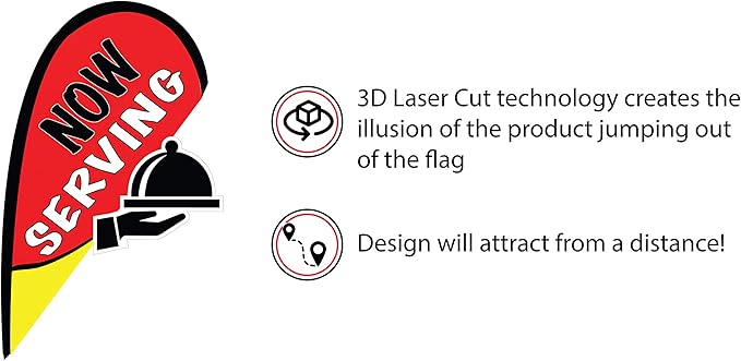 Indoor Outdoor Double Sided Window Flag for Business Sign Drive Thru, Delivery, Pick Up, Essential Business and We are Open Small 3D Flag Kit for Small Business (Serving)