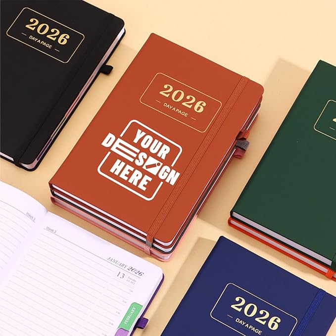 Customizable 2026 Daily Planner - Add Your Design/Logo/Text/Photo, Day a Page Personalized Journal with Multiple Colors Hardcover, Custom Agenda Book for Productivity & Organization, Purple