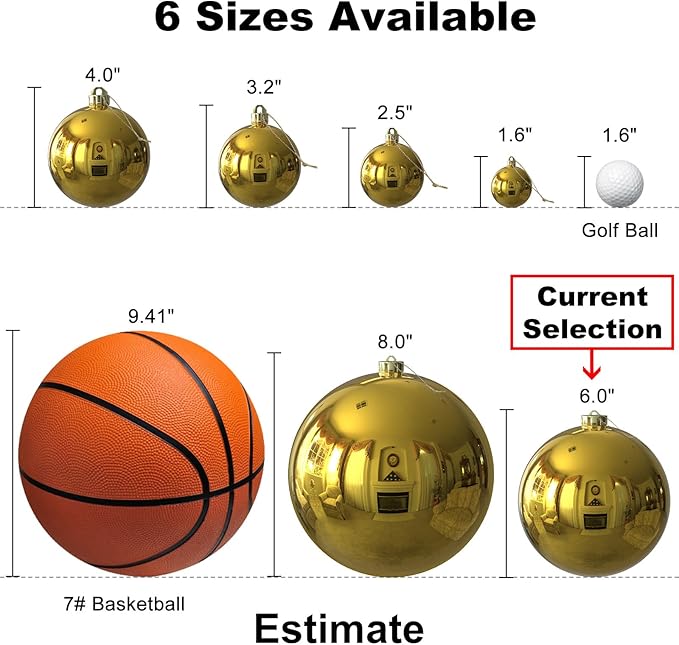 Gold 6.0" Extra Large Christmas Balls - Christmas Tree Decoration Ornaments Shatterproof Hanging Shiny Balls for Birthday Holiday Wedding Decorations Set of 2pcs