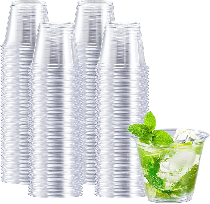 300 Pack 9 oz Clear Plastic Cups, Disposable Cocktail Cups (No Lids) for Party, Wedding, PET Plastic Cup Bulk, Fancy Party Drinking Cup, Clear Tumblers for Cold Beverage