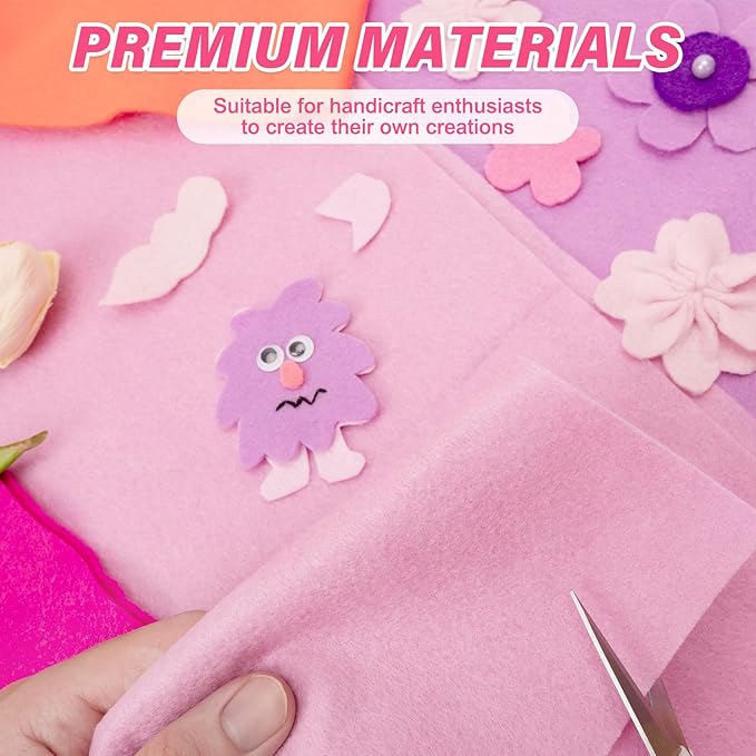 XSEINO 13 Rolls Pink Felt Fabric,8"x35"(20.5x90cm) 1.4mm Thick Soft Felt Fabric Sheet for Crafts,Pink Series Colors Soft Nonwoven Fabric,Fit for Decoration, Sewing,DIY Crafts Nonwoven Patchwork