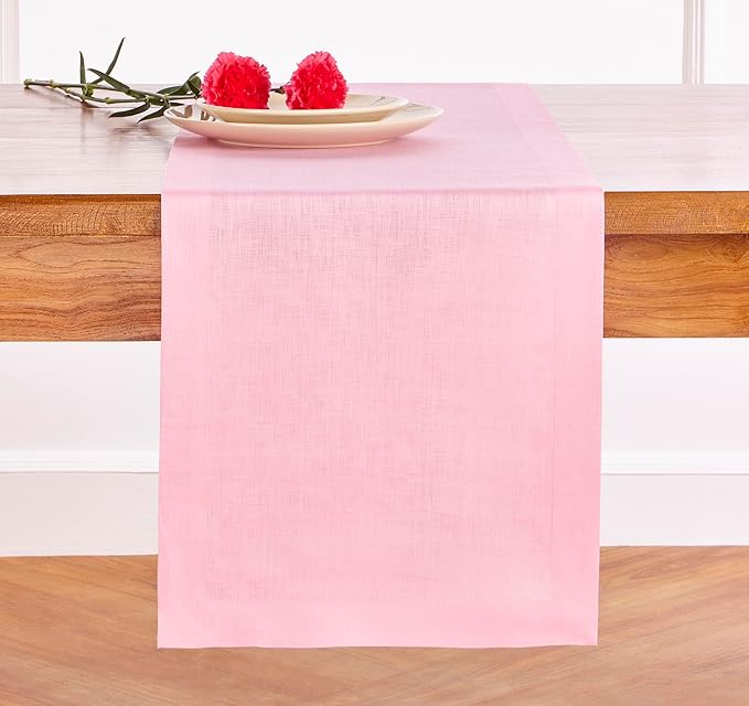 Solino Home Linen Pink Lemonade Table Runner 144 Inches Long - 100% Pure Linen Extra Long Table Runner 14 x 144 Inch - Fete