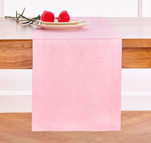 Solino Home Linen Pink Lemonade Table Runner 132 Inches Long - 100% Pure Linen Extra Long Table Runner 14 x 132 Inch - Fete