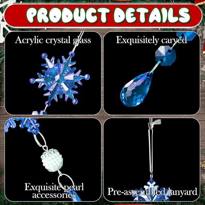 Lanpn 22pcs Christmas Ornaments Crystal Christmas Tree Decoration, Hanging Clear Acrylic Snowflake Icicle Drop Crystal Pendants for Xmas Tree Winter New Year Outdoor Indoor Party Decoration (Blue)