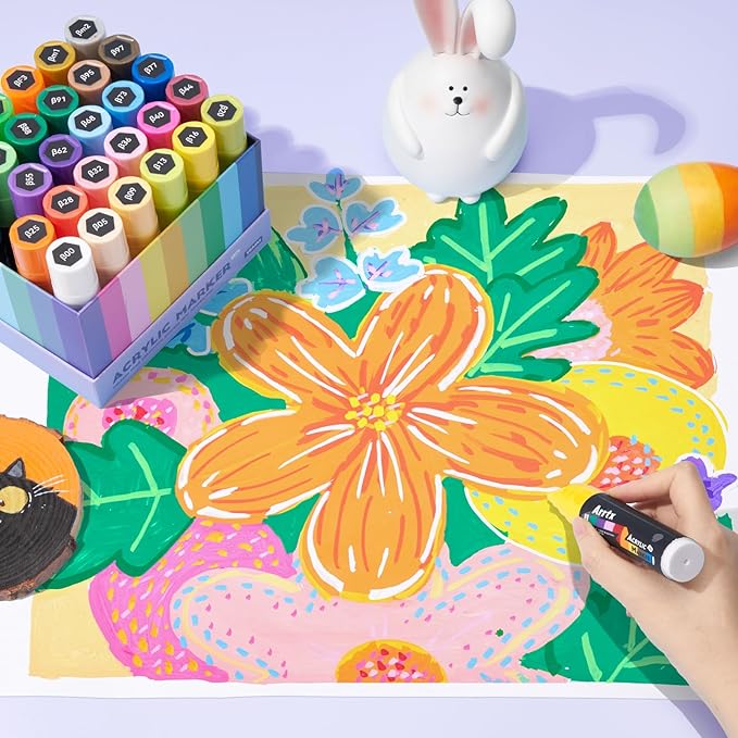 Arrtx 30 Color Acrylic Jumbo Markers 15mm Jumbo Felt Tip, Acrylic Paint Pens for Rock Painting, Stone, Glass, Easter Egg, Wood and Fabric Painting-Acrylic Markers DIY Crafts Making Art Supplies