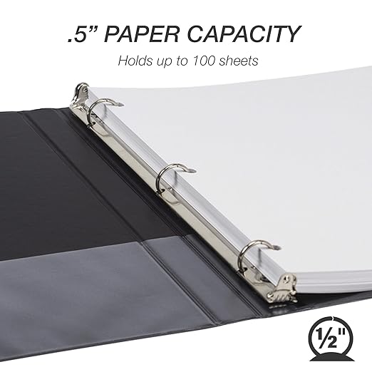 Samsill Economy 0.5 Inch 3 Ring Binder Bulk Pallet, Made in The USA, Round Ring Binder, Customizable Clear View Cover, Black, Pallet of 768 Binders in 32 Cartons