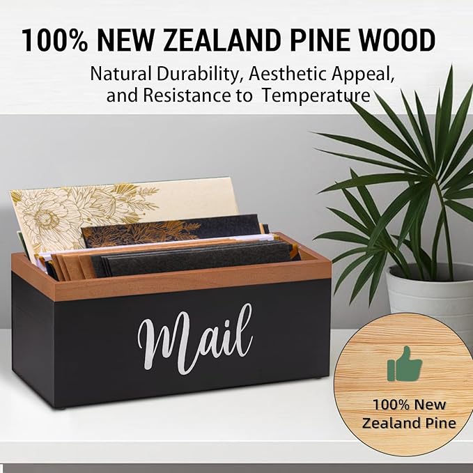 100% Real Wood Mail Organizer for Countertop, Dual-Sided Mail Script Design, Mail Holder for Office, Desk, Entryway Table, Rustic Farmhouse Style, Great Home Decor Gifts