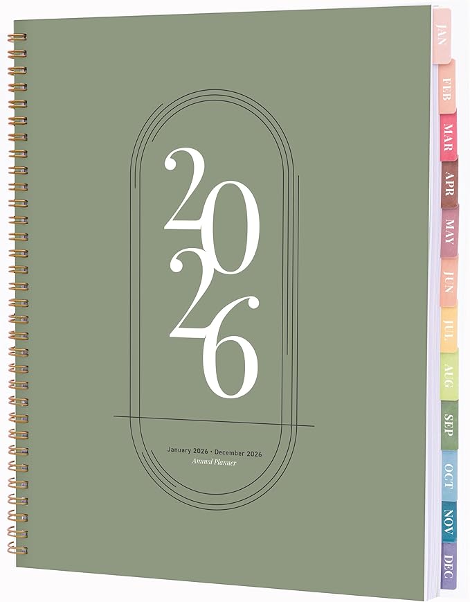 Rileys 2026 Planner, Agenda Planner With Weekly And Monthly View, Daily Agenda Book And Yearly Planners Calendar Book, Spiral Bound With Tabs, Notes, Goals And Holidays (Green, 8.5 x 11 in)