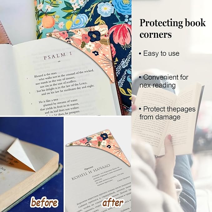 Spanish Bible Verses Bookmarks Floral Corner Page Clips,Cute Flower Lether Book Marks, Great Religious Christian Gifts Reading Rewards, Church Supplies, Giveaways for Sunday School 4 Pcs