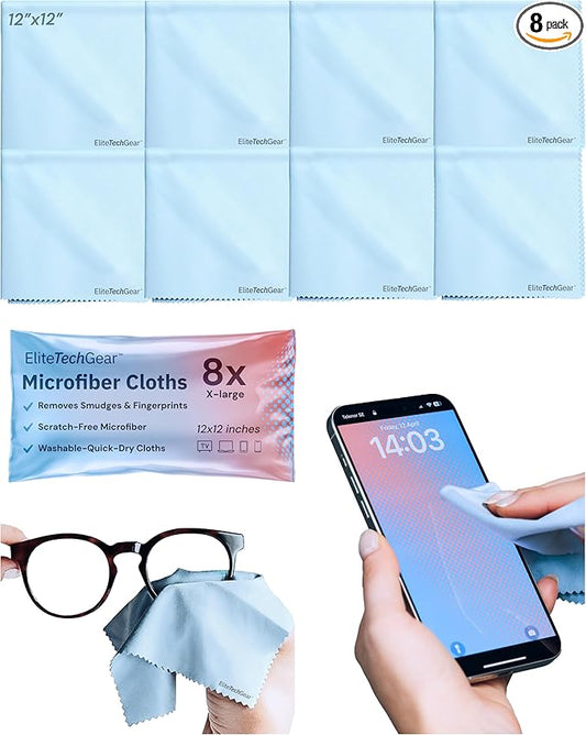 Elite Tech Gear Microfiber Cloth (Blue, 12'' x 12'' (Pack of 8))