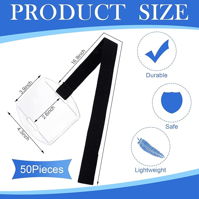 Meanplan 50 Pcs Arm Badge Holder Armband ID Badge Holder Bulk Visibility PVC with Adjustable Belt Elastic Armband Clear Name Tag for Work Pass, Postcards, Universal Size(Black)