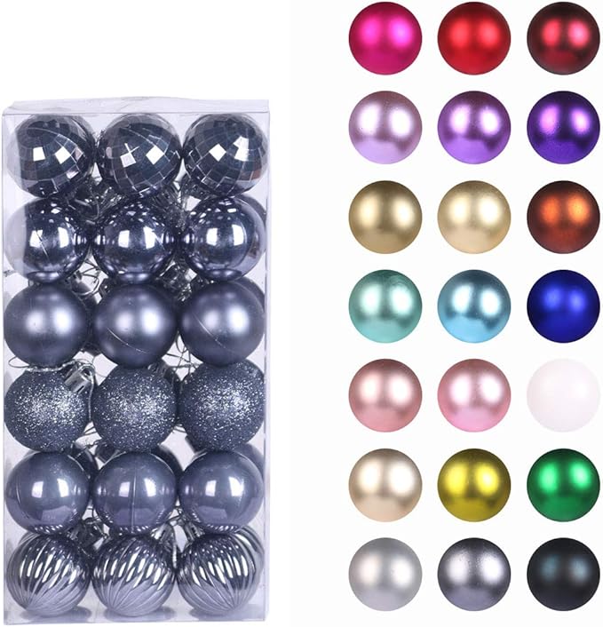 Space Gray 1.6" Small Christmas Balls Christmas Tree Decoration Ornaments Shatterproof Hanging Balls for Birthday Halloween Holiday Wedding Decorations Set of 36pcs