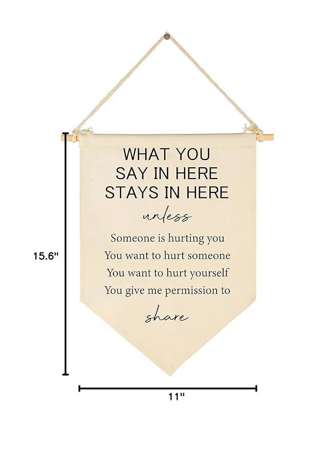 Confidentiality Banner Decor-Counseling Office Wall Sign Decor-Social Worker School Psychologist Signs - Counselor Door Flag Decoration-Therapist Banner Wall Art-What You Say In Here Stays In Here