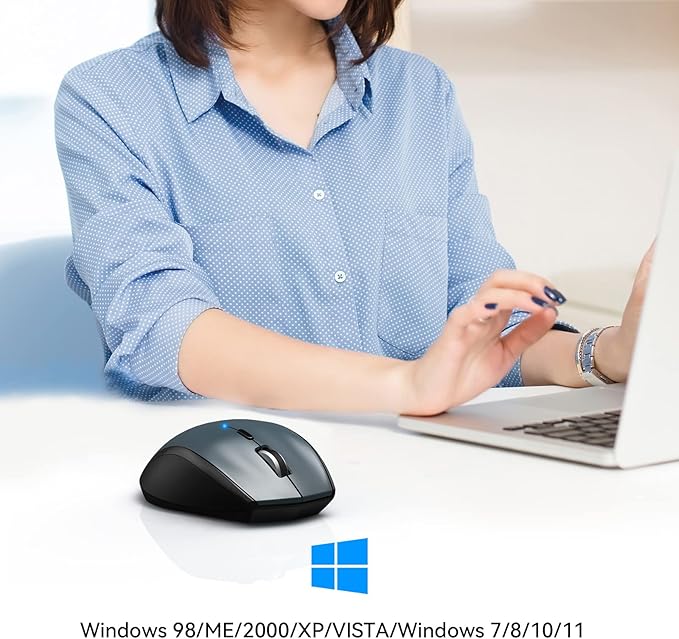 TECKNET Bluetooth Mouse, 4800 DPI Wireless Mouse, 2-Year Battery 6 Adjustable DPI, 6 Buttons Compatible with Laptop/Windows/Computer - Grey