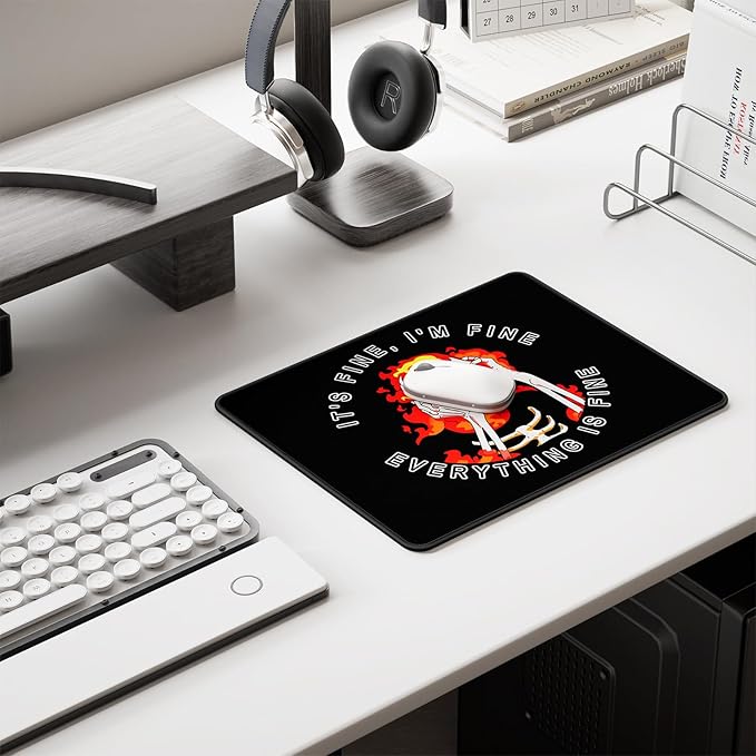 Auhoahsil Mouse Pad, 12 x 10 in Cute Skull Theme Computer Mouse Pad for Desk, Premium-Textured Non-Slip Rubber Stitched Edges Waterproof Square Mouse Mat for Gaming Work Wireless Mice, I am fine