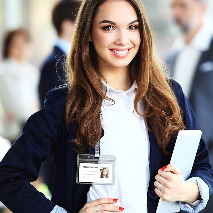 Zonon 150 Pcs Name Badge Holders Clear Plastic ID Card Name Tag Holders Badge Sleeves Horizontal Waterproof Transparent PVC Sleeve Cover Pouch for Office School Travel(3.35 x 3.94 Inch)