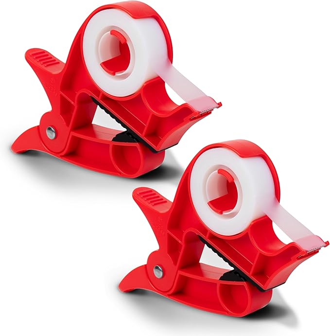 Wrap Buddies Tabletop Gift Wrapping Tool with Tape Dispenser – Set of 2 Adjustable Wrapping Paper Table Clamps with Craft Tape Dispenser - Perfect for Holidays and Crafting - Cherry Red