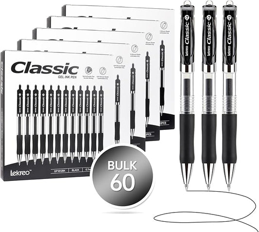 Classic Retractable Gel Roller Pens, 0.7mm Fine Point (Black Ink - 60 Packs)