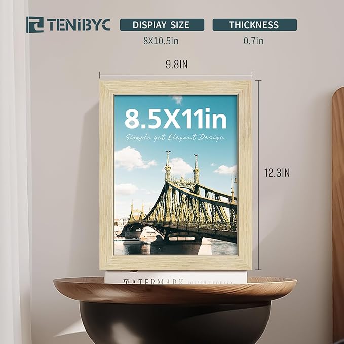 8.5x11 Picture Frames Set - 3 Pack - Natural Oak Wood - Tempered Glass - for Wall Photos, Family Memories, Posters & Puzzles, Home Decor