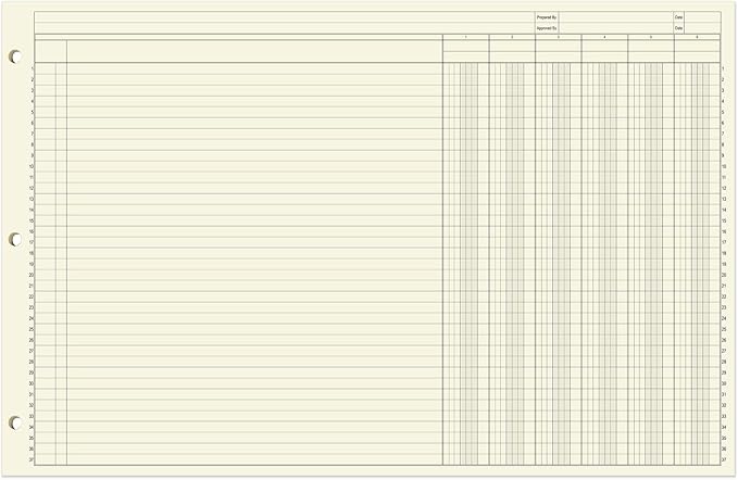 BookFactory Ledger Sheets/Large 6 Column Accounting Ledger Columnar (Six Columns) Loose Leaf Paper - 17'' x 11'', 50 Pages, Loose Leaf, 3 Hole Punched (SHEET-050-CLCLL(17x11-Ledger-6)-AX)