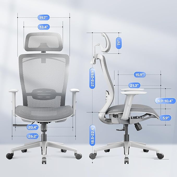 FLEXISPOT OC3 Air Ergonomic Office Chair Mesh Back Swivel Computer Chair Executive Office Desk Chairs with Adjustable Lumbar Support/2D Headrest/Lockable Backrest, Mesh Seat Cushion, Light Gray