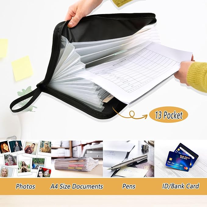 Expanding File Folder,13 Pocket Accordion File Folders Document Organizer Holder with Color Labels, Zipper Closure Waterproof for Letter A4 Size Paper,Document,Morpho Butterfly Blue