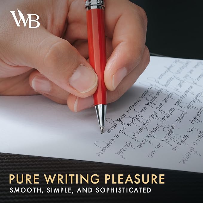 Wordsworth and Black Ballpoint Pen Red Lacquer- Stunning Luxury Pen Chrome Finish, Ink Refill, Best Gift Set for Men & Women, Refillable, Elegant, Nice Pens, Fine Point