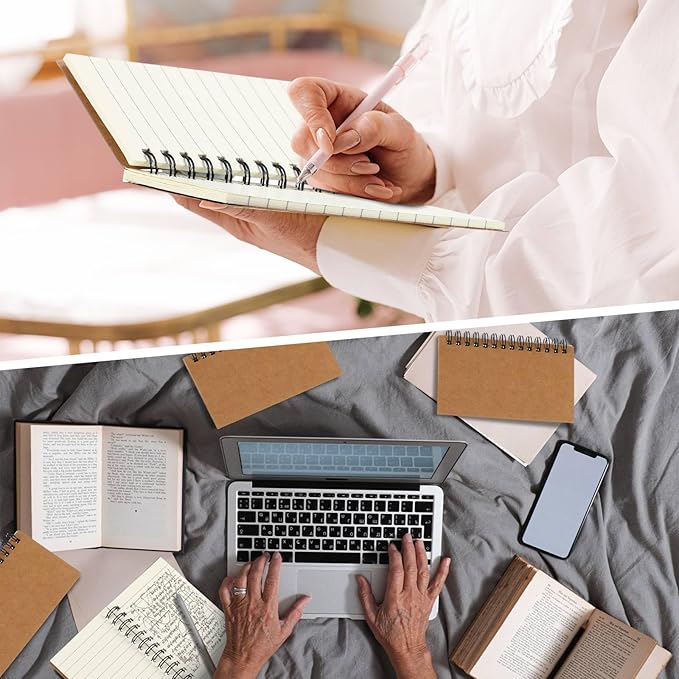 100 Pcs Spiral Memo Pads 5 x 3'' Small Pocket Spiral Journal Notepad Ruled Notebook Sketchbook Kraft Cover Notebooks, 120 Pages for Note Taking Business Office School Supplies (Kraft Color)